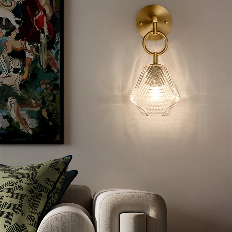 

All-Copper Bedside Crystal Wall Lamp Bedroom Led Simple Aisle Light Luxury Post-Modern Creative Personality High-Quality Lamps