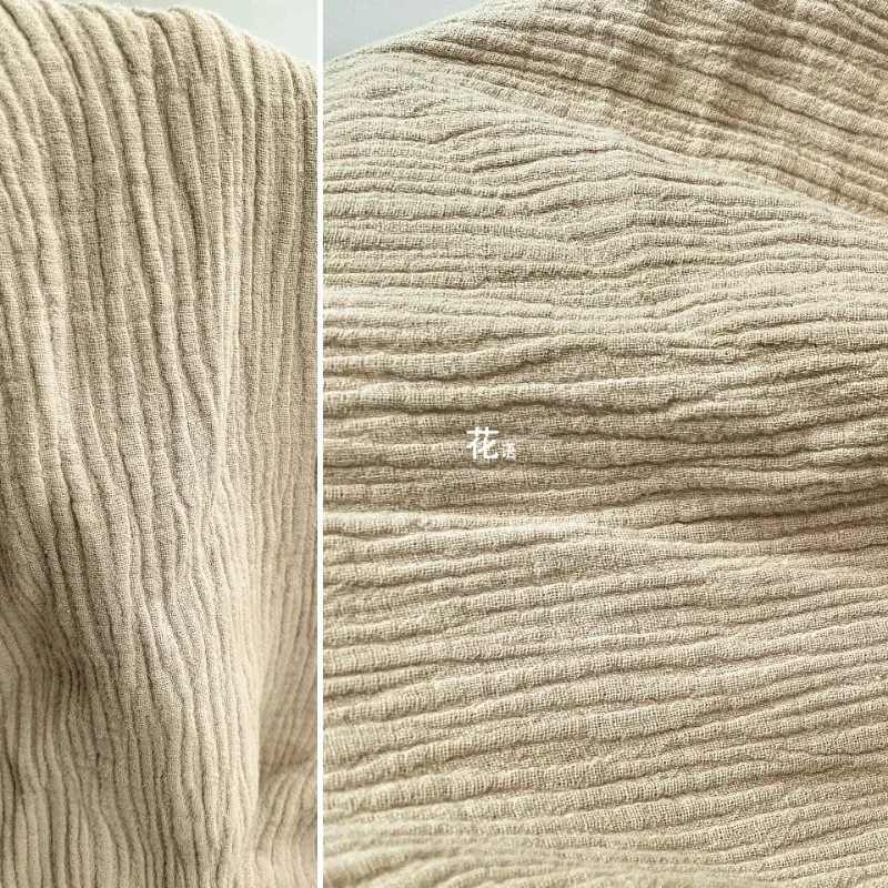 

Wrinkle Texture Fabric Artistic Retro Apricot Color Outerwear Bag Designer Wholesale Cloth Sewing Meters Ramie Material