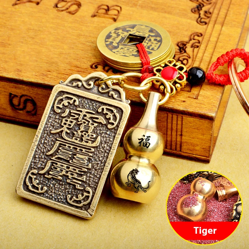 

Новинка 2023, брелок для ключей с карточкой Тай Суй фу из бронзы с изображением тигра, кролика, зодиака фэн-шуй