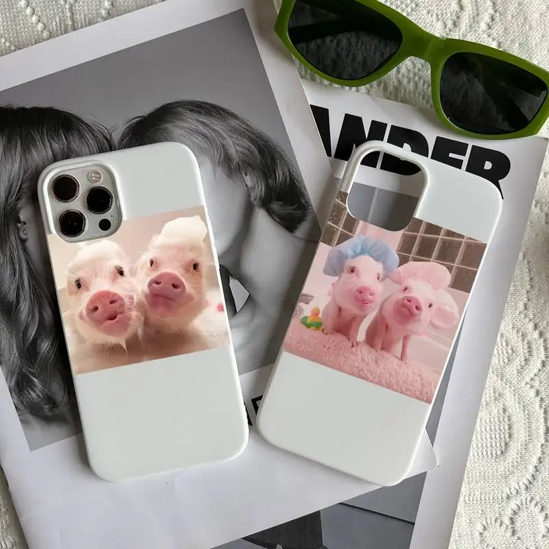

Cute Best Pink Couple Pig Phone Case White Fundas Shell Cover For Iphone 6 6s 7 8 Plus Xr X Xs 11 12 13 Mini Pro Max