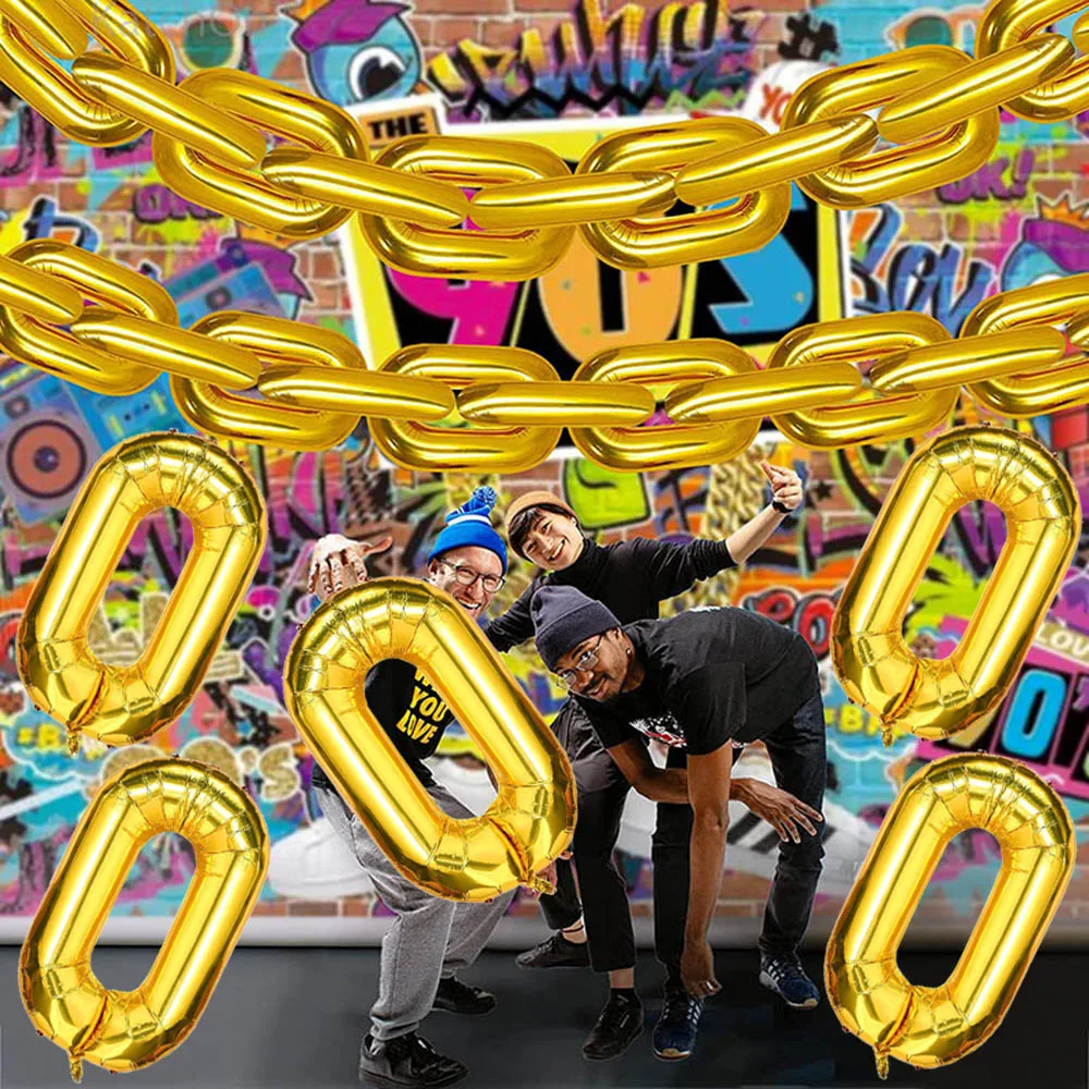 

16inch Gold Foil Chain Balloons Jumbo Chain Balloons for 80s 90s Hip Hop Retro Theme Birthdays Party Weddings Arch Supplies