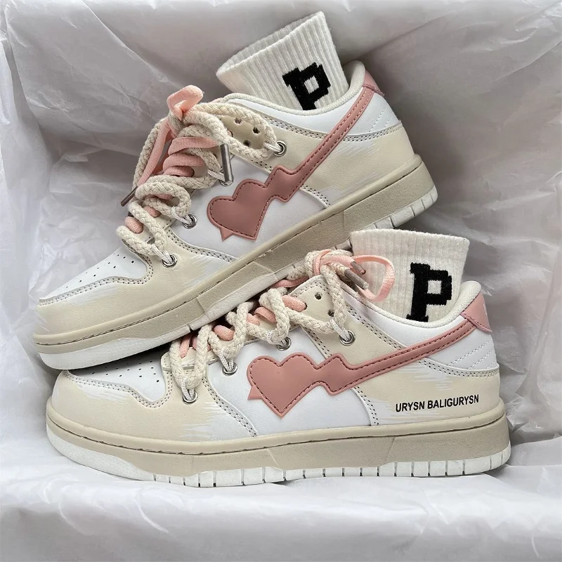 SHANPA Kawaii Butterfly Stamp Print Pink Shoes for Women All-match Leisure Student Sneakers Zapatillas Mujer