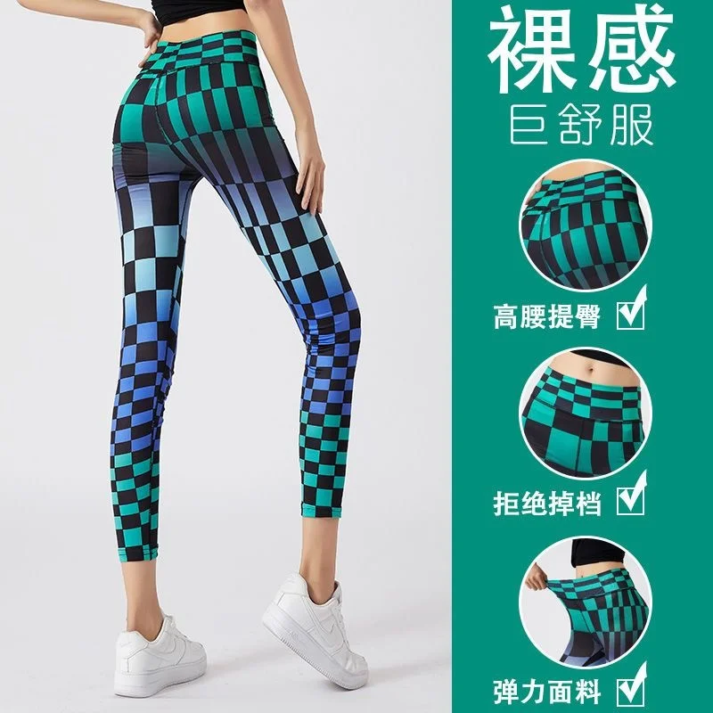 

Plaid Print High Waist Yoga Leggings Girls' Sports Fitness Pants Plus Size Women Trousers