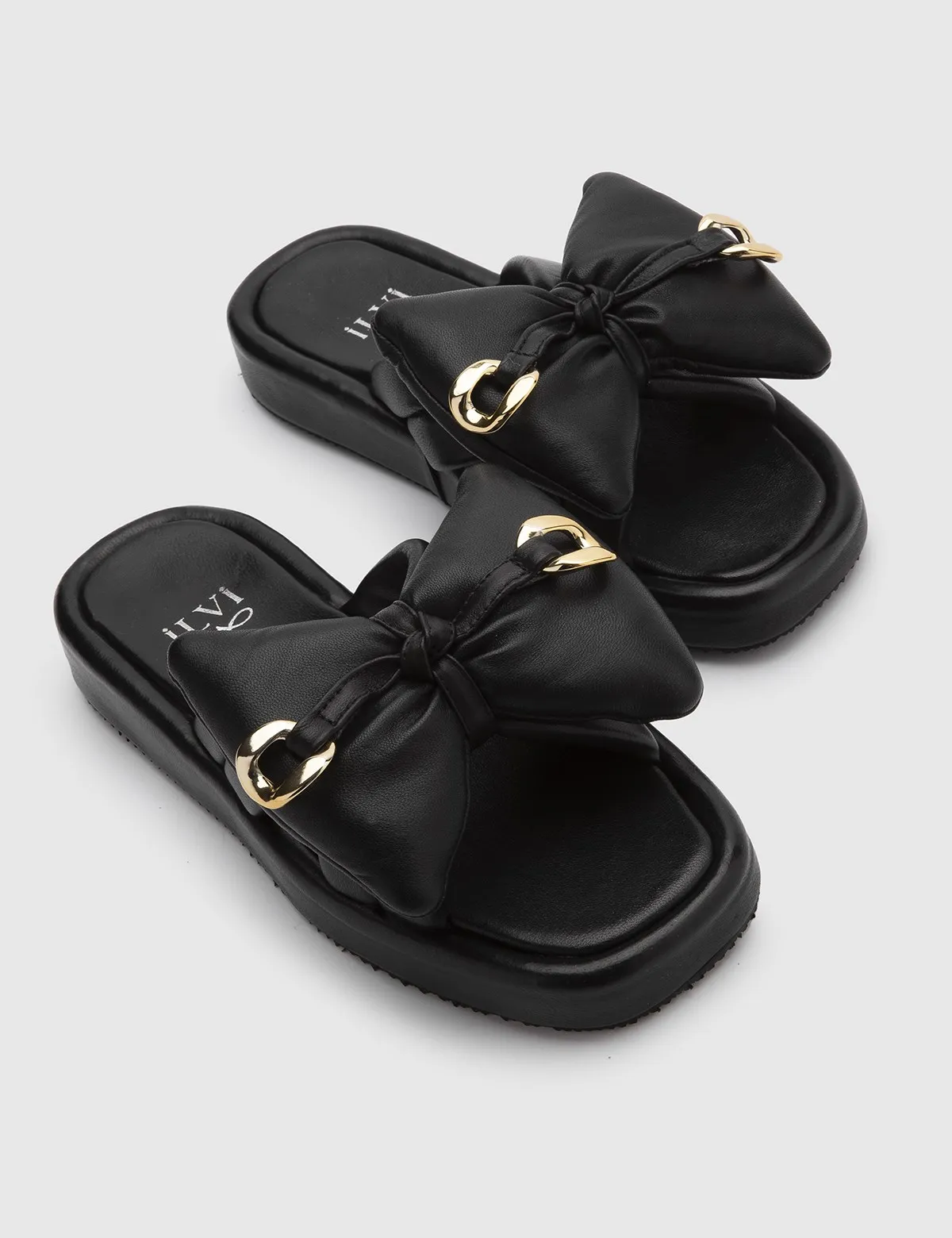 ILVi-Genuine Leather Handmade Cadha Black Leather Women's Slide2023 Summer/Spring