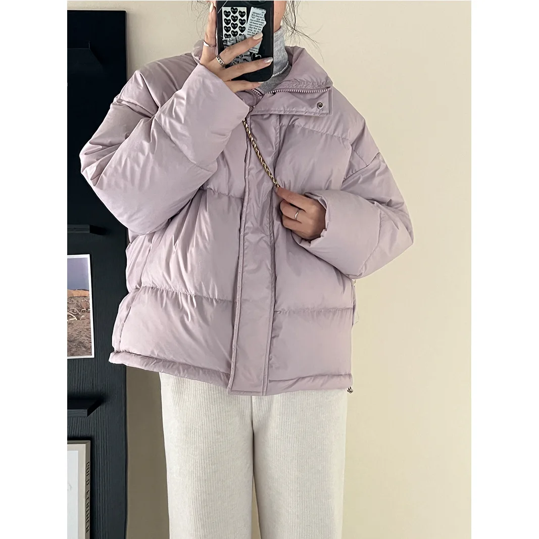 New Winter Such As Rong Fu Down Jacket White Duck Down Light Cotton Clothes Women's Solid Color Stand Collar Loose Casual Coat