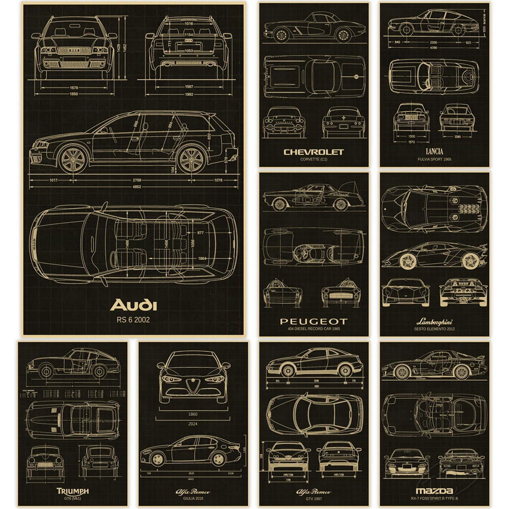 

Sport Car Kraft Paper Wall Art Picture Vehicle Poster Painting Mural Living Room Bedroom Home Decor Cudros Christmas Presents