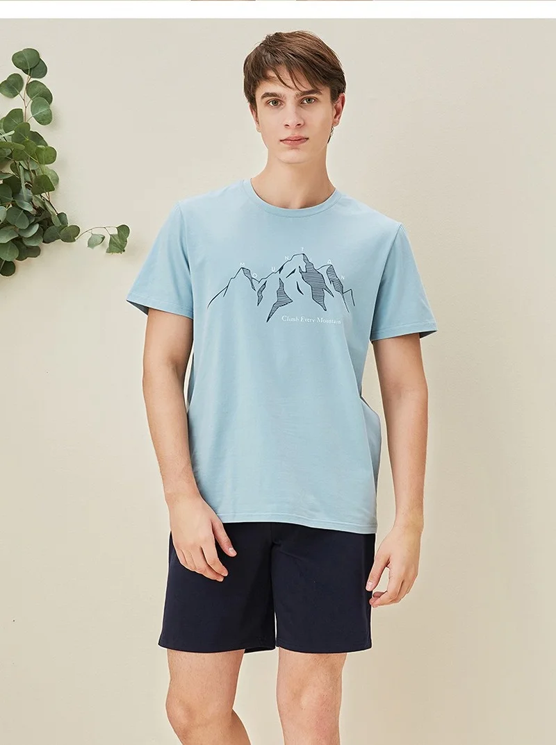 2pcs Men's Pajamas Cotton 2022 Summer Short-sleeved Pullover Tshirt Top Loose Casual Short Pants Home Clothes Pijamas for Men