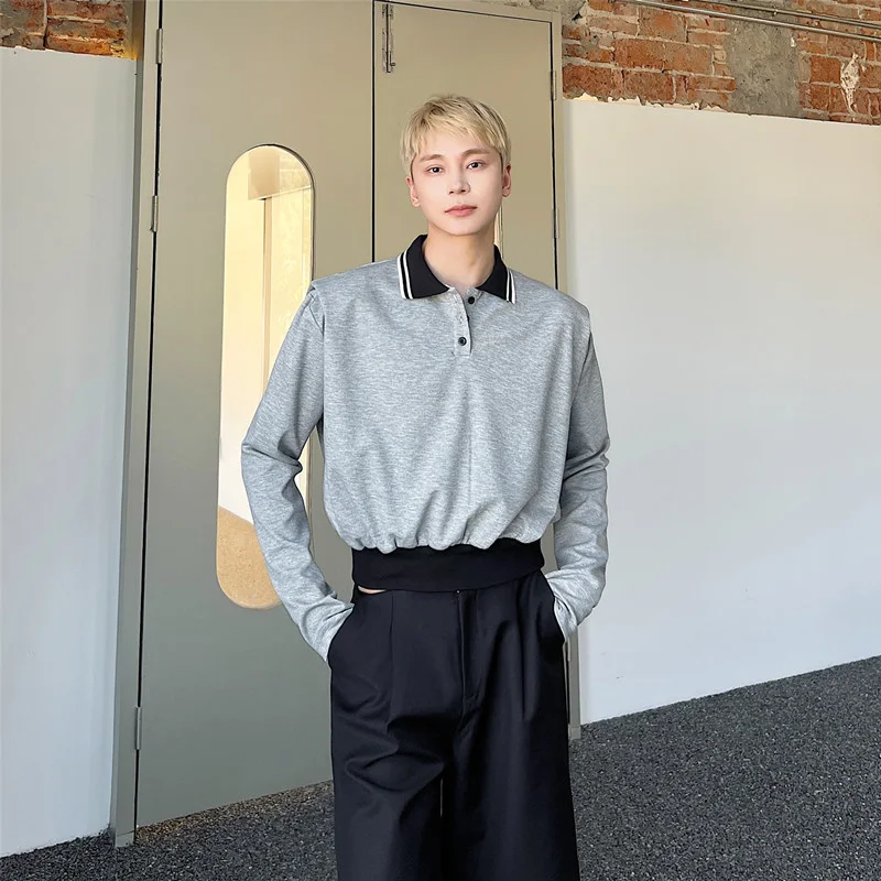 

Мужская футболка с длинным рукавом и воротником-поло, в Корейском стиле