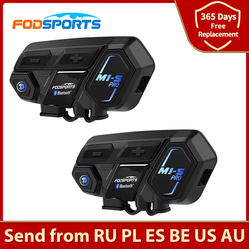 

Гарнитура для мотоциклетного шлема Fodsports, Bluetooth-устройство для шлема, водонепроницаемое переговорное устройство, 2 шт.