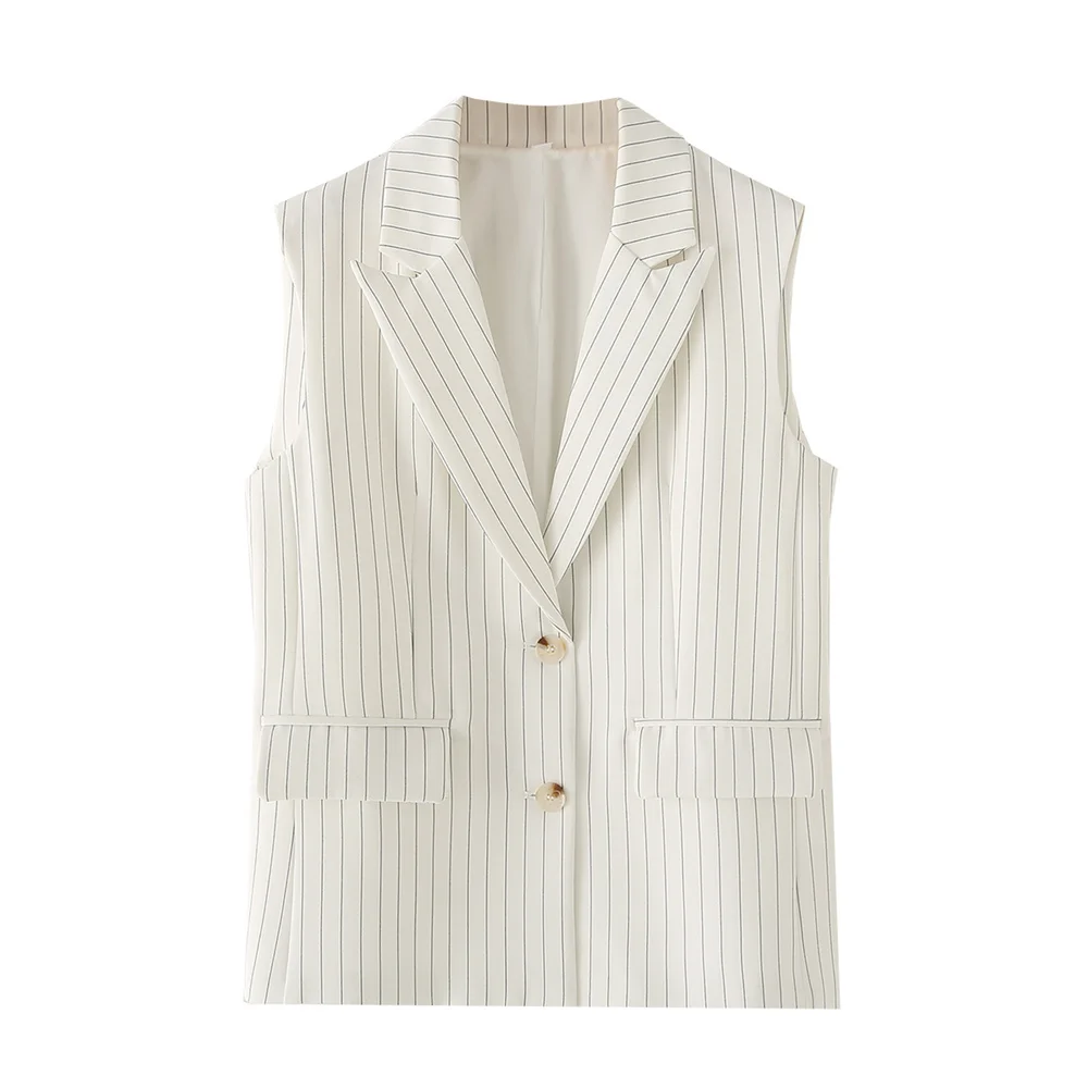Женский Универсальный жилет в полоску однобортный приталенный с воротником без