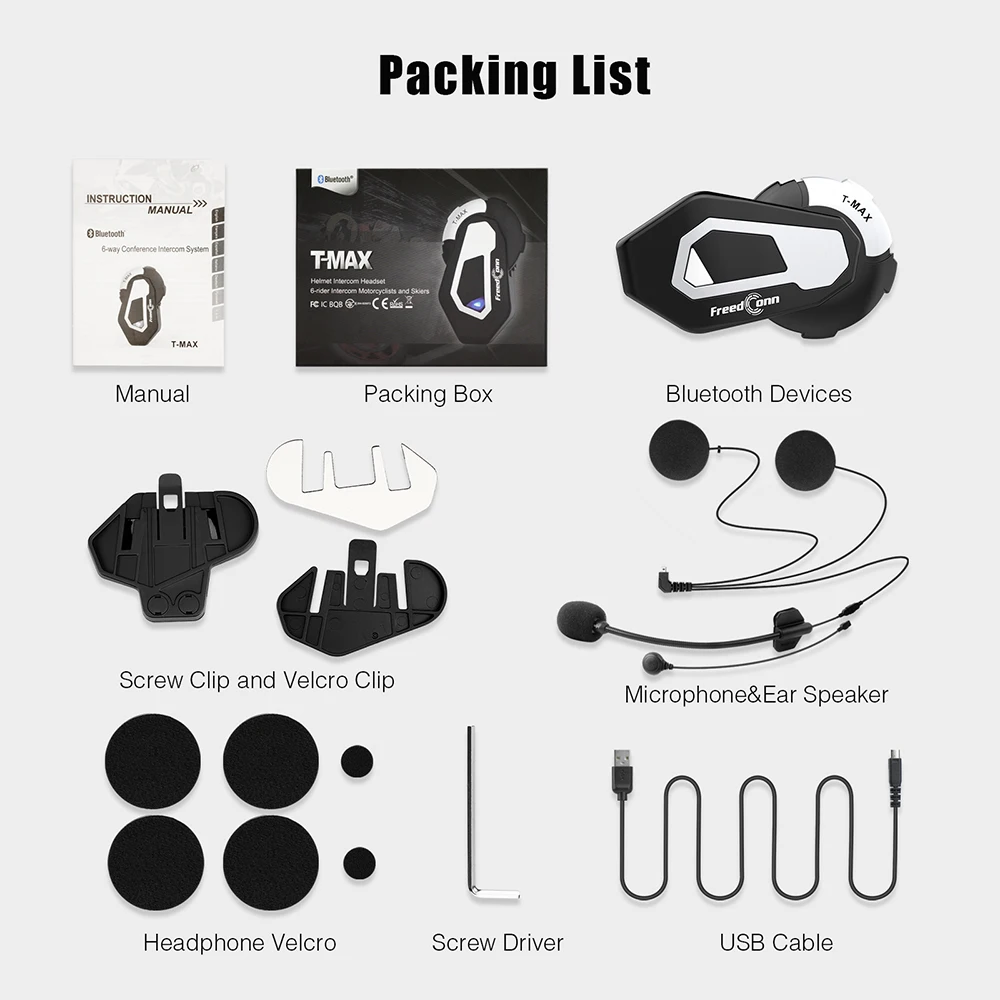 Freedconn Мотоциклетная Bluetooth-гарнитура Водонепроницаемая Групповая Связь