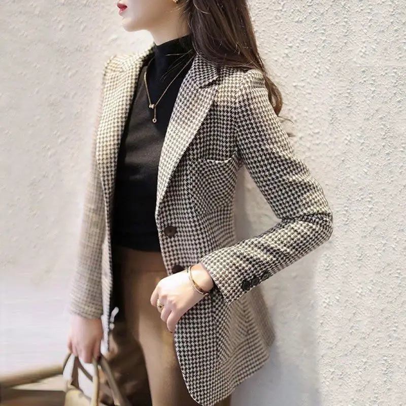 

Plaid Elegant Women's Blazer Suits Tailoring Latest Fashion Coat Luxury Blazers 2023 Winter Clothing Jacket for Women Long Trend