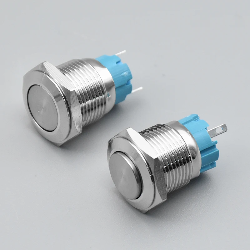

16mm 19mm 22mm 2pin Panel Hole Metal Button Switch Power Push Button Flat High Head Self Locking/ Reset soldering IP67 1NO