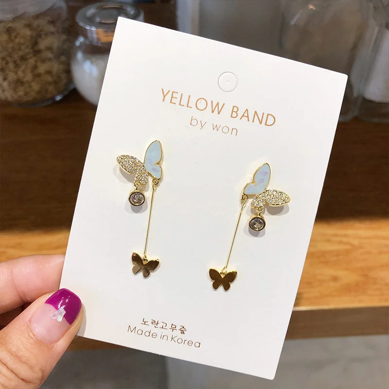 

Diamond Inlaid Small Butterfly Long Ear Line Earrings for Women Korean Fashion New Women's Jewelry Gifts Pendientes Femeninos