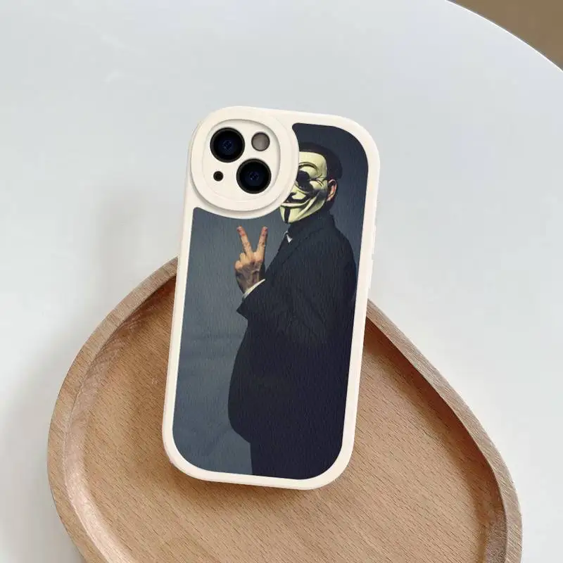 A-Anonymous Phone Case Hard Leather For iPhone 14 13 12 Mini 11 14 Pro Max Xs X Xr 7 8 Plus