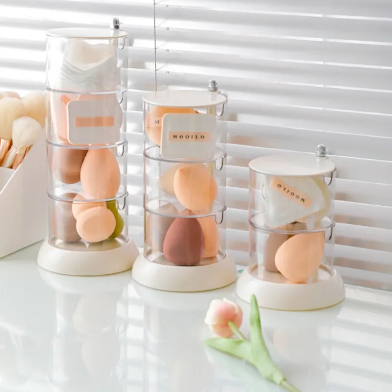 

New Storage Box Powder Puff Multifunctional Rotating Dust-proof Multi-layer Circular Nordic Cotton Pad Beauty Egg Storage Shelf