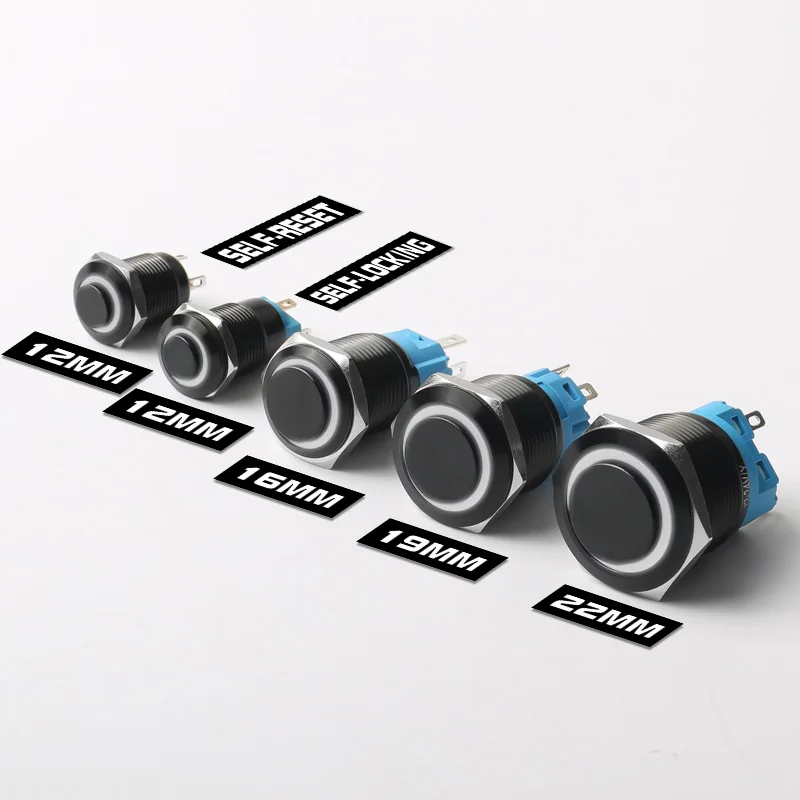 

Металлические переключатели с подсветкой 12/16/19/22 мм