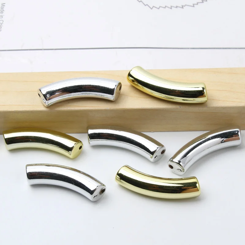 Изогнутые трубки бусины 10 шт. 34x11 мм 8x33 мм Золотой Цвет Серебряный Цвет Акриловые Бусины для искусственных подвесок DIY аксессуары