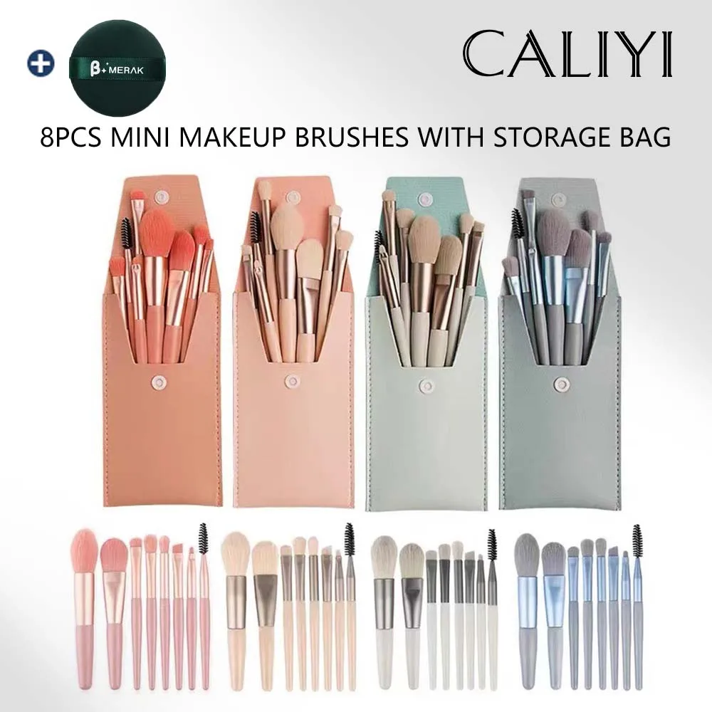 

8pcs Makeup Brushes With Holder Bag Puff Set Make Up for Women Cosmetic Tool Detail Nose Eye Shadow Powder Travel Essentials