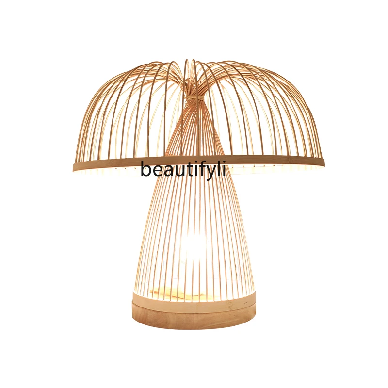 

HJ Table Lamp Pastoral Zen Living Room and Bedside TV Cabinet Bamboo Artwork Decorative Chinese Table Lamp