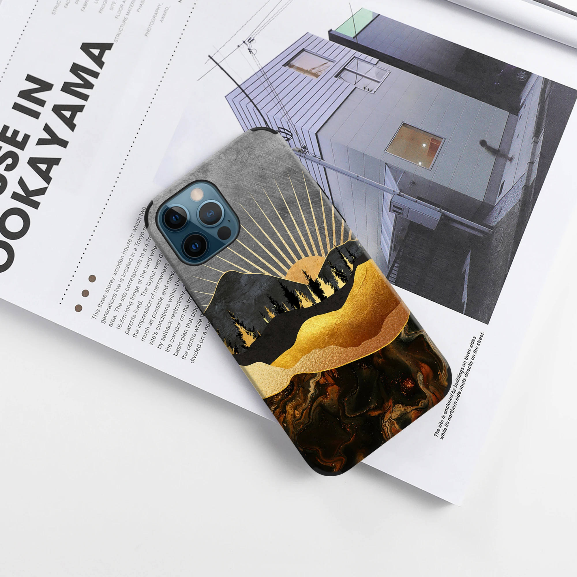 

Golden Sun Landscape Phone Case for iPhone 13, 13 Pro, 12, 12 Pro Max, 11, iPhone XR, 8, 7 Plus Black Mountain iPhone Cover