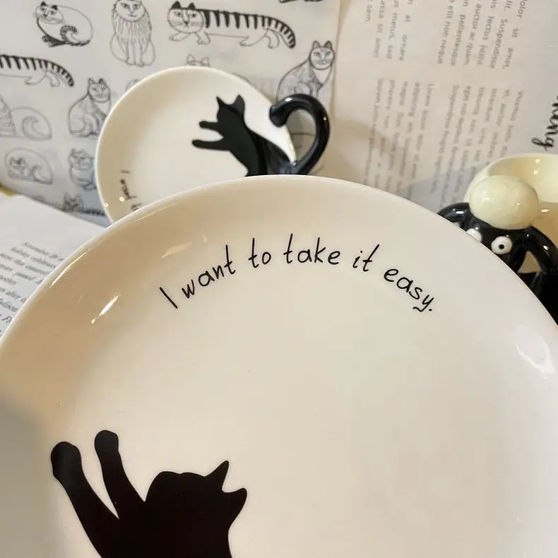 Тарелка-десерт в японском стиле с кошкой милая посуда для послеобеденного чая