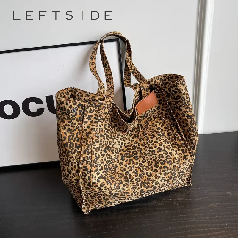 

LEFTSIDE, леопардовый дизайн 2023, корейский модный шоппер, большие сумки для покупок для женщин, сумочка, женская сумка через плечо, вместительная сумка