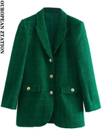 pailete women 2022 fashion single breasted fitted tweed blazer coat vintage long sleeve pockets female outerwear chic veste