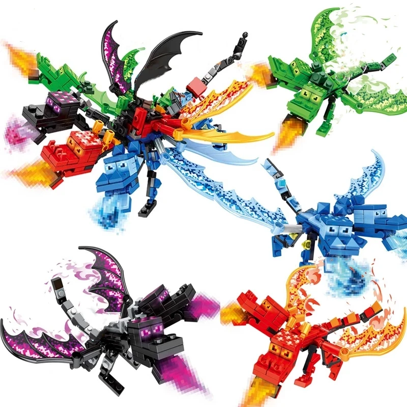 

4 IN 1 New My Worlded 2 Heads Dragons Knights Figures Building Blocks Kids Toys Bricks Gift For Children Boys