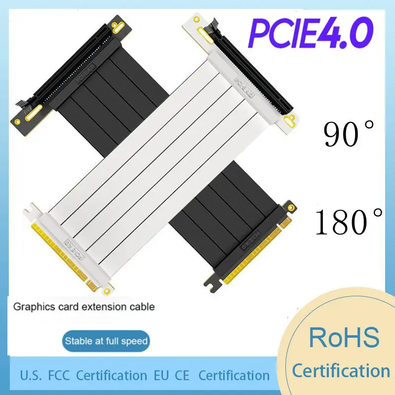 Black&White PCI-Express 4.0 X16 Riser Extender Gold-Finger Flat Flexible Extension Cable PCI-E Riser PCIE Vertical GPU Gen4 Cord