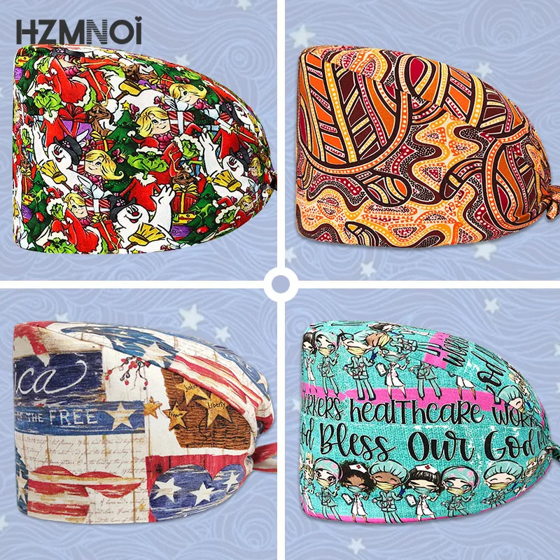 

Милая шапочка для медсестры с мультяшным принтом, хирургическая шапочка для домашних животных, больница, хирург, стоматолог, салон красоты, ...