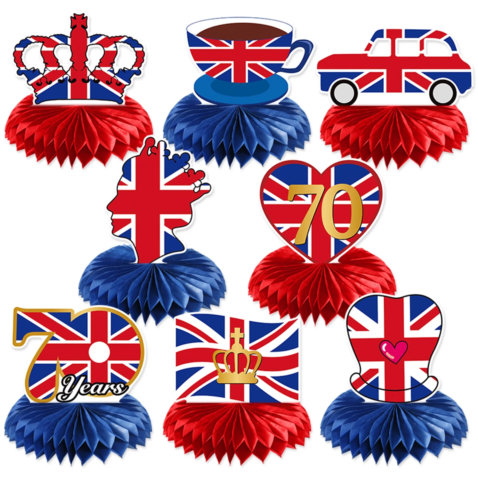

8pcs/set 70th Queens Jubilee Table Decorations Centerpiece Great Britain Patriotic Picks British Union Jack Party Supplies