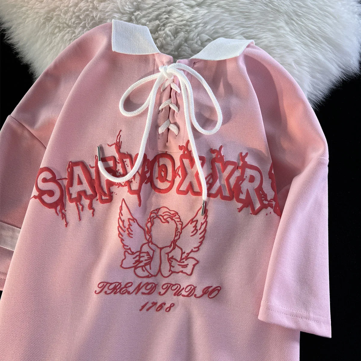 Американская винтажная рубашка-поло Ангел с короткими рукавами женская летняя