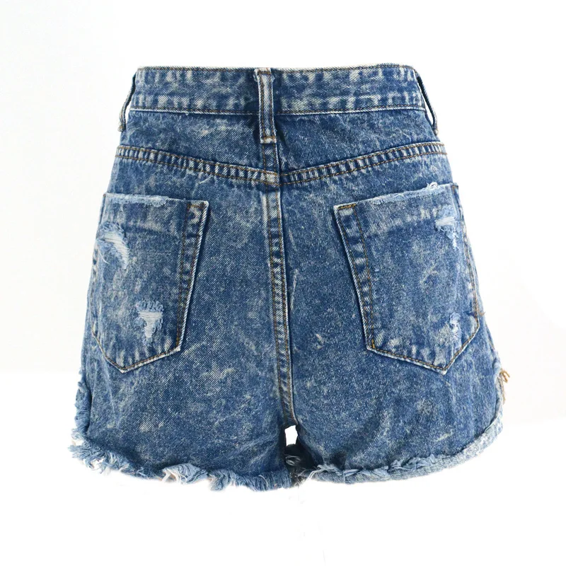 2021 Snowflake Hole Micro Fringed Denim Shorts Women Ripped Edge Crimping Fashion Casual Short Jeans with Pockets Slim Female