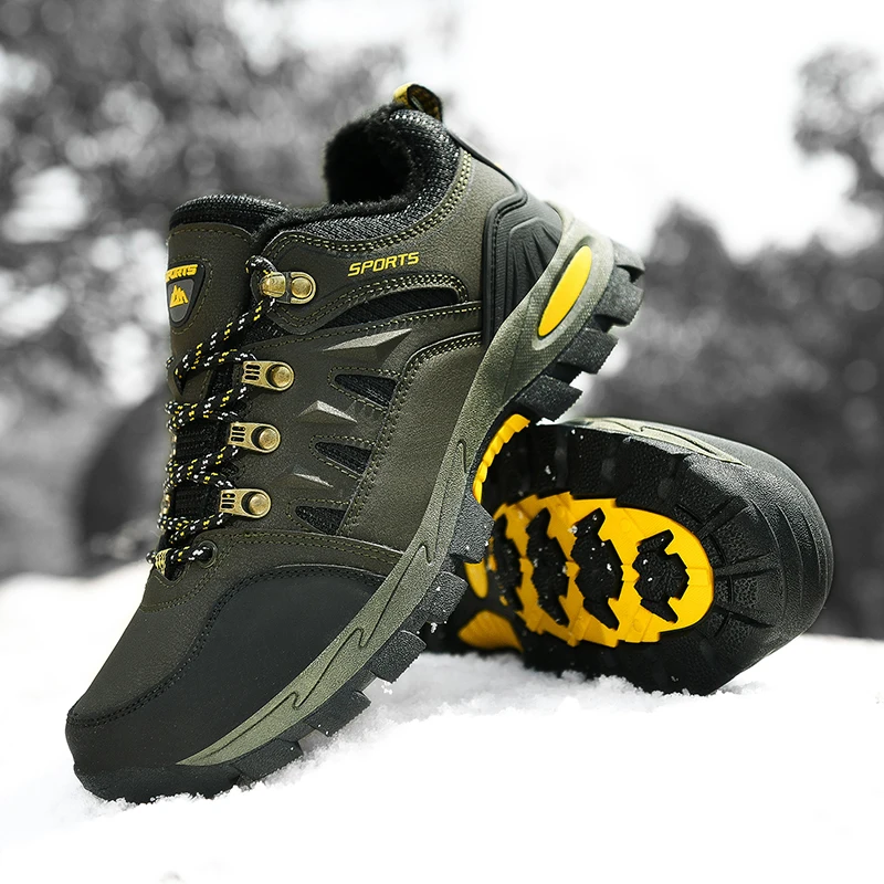 Winter Man Hiking Shoes Leather Hunting Tourism Mountain Shoes Keep Warm Snow Botas Hombre Winter Boot Waterproof Tactical Boots