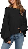 womens oversized crewneck sweater batwing puff long sleeve cable slouchy pullover jumper tops