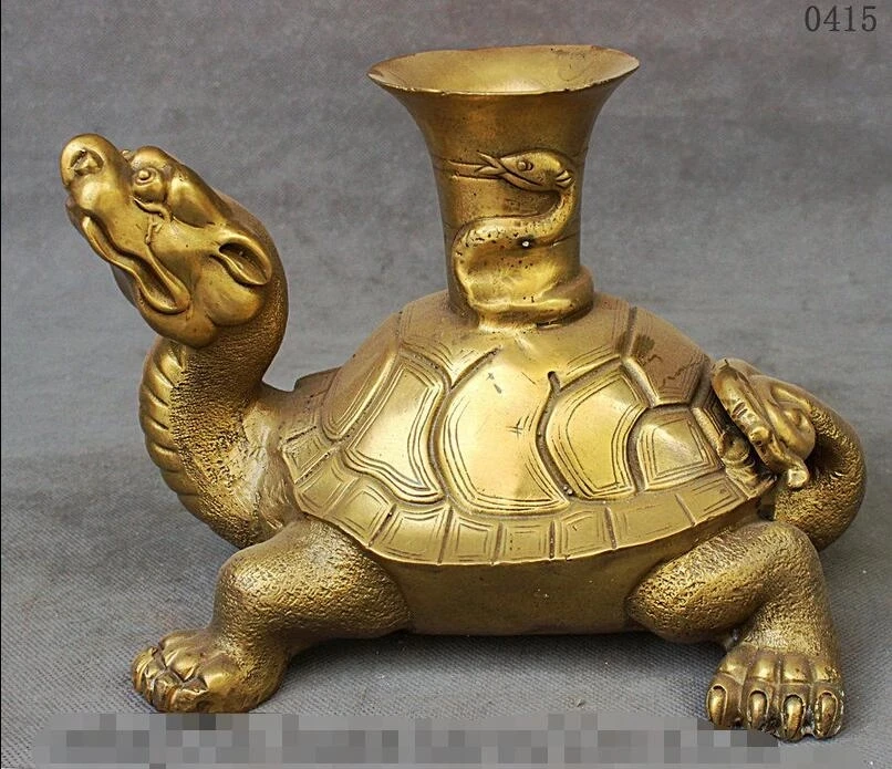 

Chinese Palace FengShui Brass Longevity Tortoise Turtle Snake Statue Zun Vase