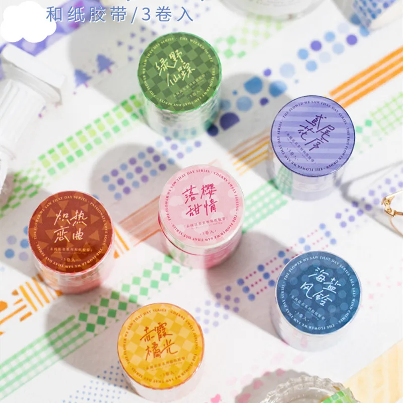 

3 Pcs Washi Paper Flower Tape DIY Scrapbooking Diary Paper Stickers Basic Decorative Cute Adhesive Paper Tape Stationery Sticker