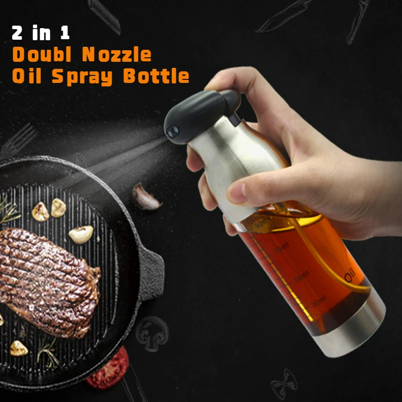 

2 In 1 Olive Oil Sprayer Bottle Double-Nozzle Oil Dispenser Stainless Steel Kitchen Seasoning Spritzer Sprayer Cooking BBQ Tools