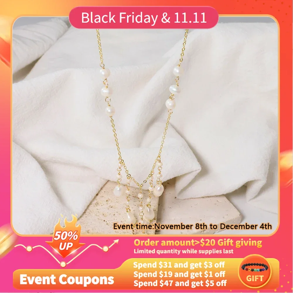 Ожерелье с подвеской из натурального пресноводного жемчуга и рисового бисера