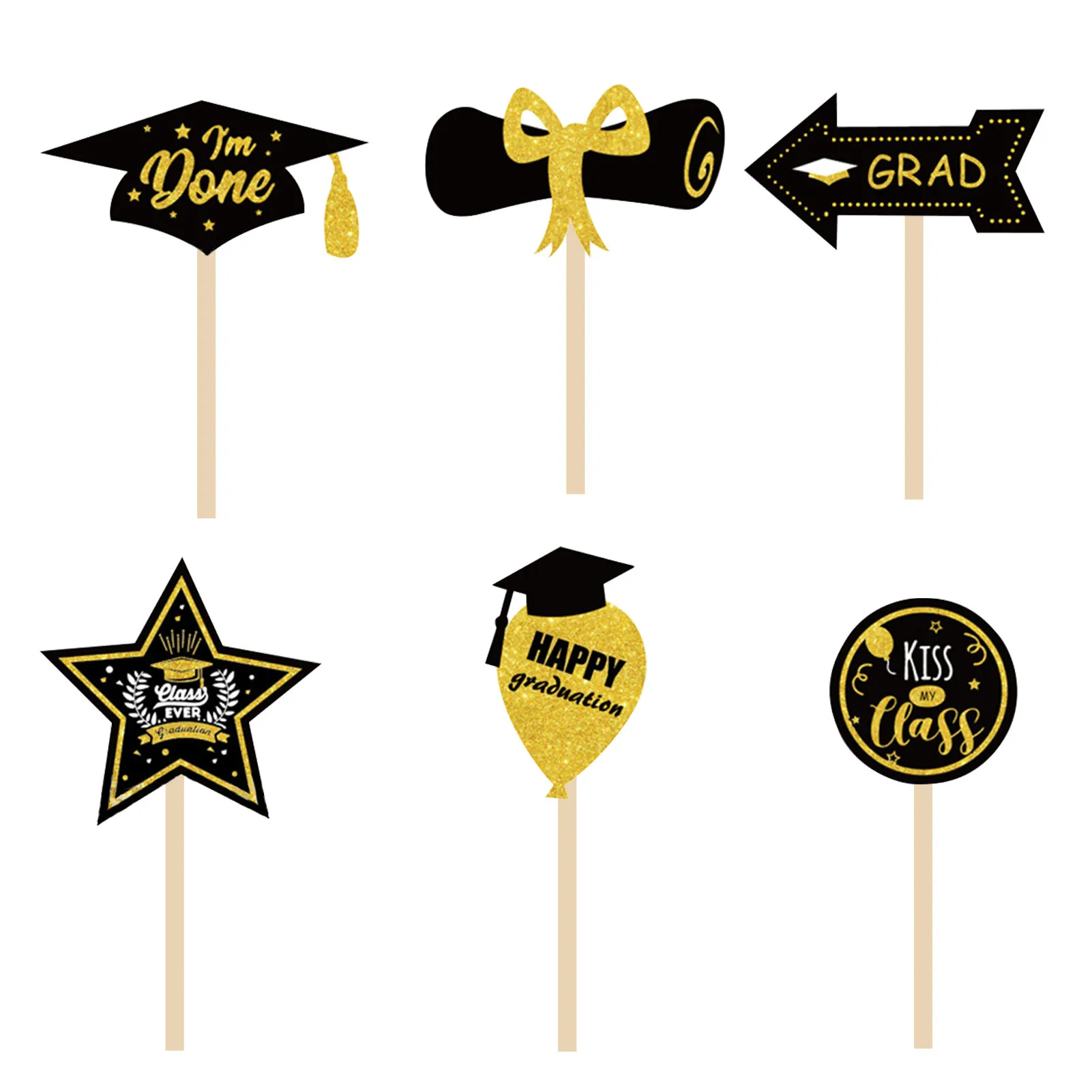 

48 PCS Graduation Cupcake Toppers Graduation Party Cupcake Toppers Gold And Black Black And Gold Graduation Toppers For Cupcakes