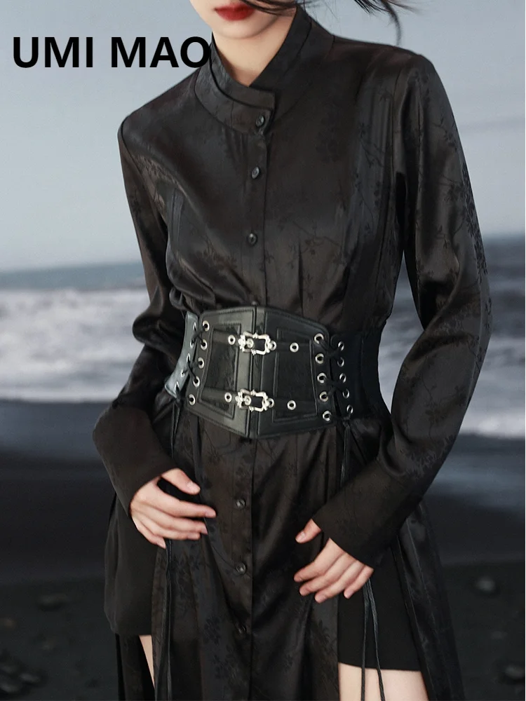 

UMI MAO Dark Crowd Design Sense Lace Waist Cover Women's Dark Gothic Style With Skirt Leather Overlay Waist Belt