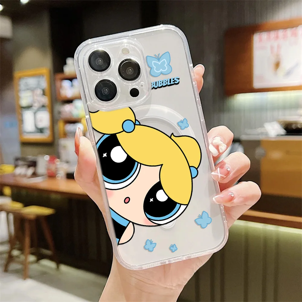 Фото Милый магнитный чехол для телефона P-Powerpuffs Girls для Samsung Galaxy S26 S25 S24 S23 S22 S21 S20 FE Edge Plus Ultra 5G, мягкий, прозрачный №2