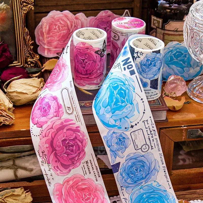 

1Roll Tape Vintage Flower PET Vintage Round Flower Handbook Material Stickers Stationery School Scrapbook 60mm*2M