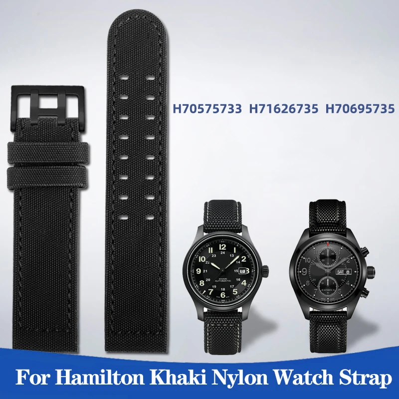 

Nylon +Leather Watchband Strap For Hamilton Kaki Field Aviation H70575733 H71626735 Waterproof Watch Bracelet Male 20mm 22mm