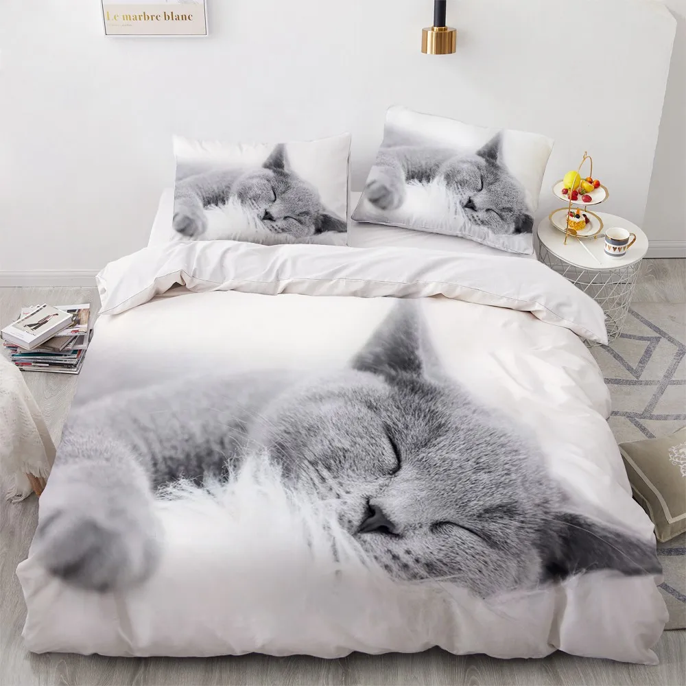 

3D Bedding Sets Green Quilt Cover Set Comforter Bed Three-piece Pillowcase King Queen 264x228cm Size Dogs Pet Dog Cat