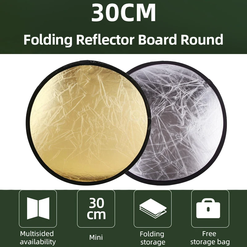 

30cm 2in1 Gold Silver Portable Collapsible Light Round Photography Live Photo Reflector Lighting Photo Supplementary Light Plate