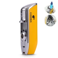 new cohiba metal windproof mini pocket cigar lighter 3 jet blue flame torch cigarette lighters with cigar punch no gas