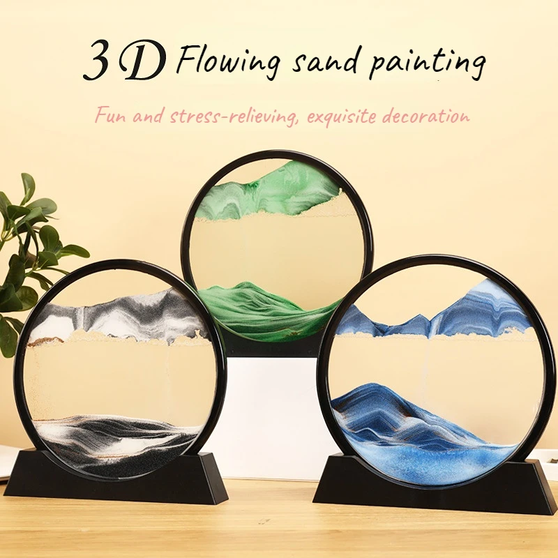 

Moving 3D quicksand painting, dynamic decompression hourglass, glass handicraft display stand decoration, holiday birthday gift.