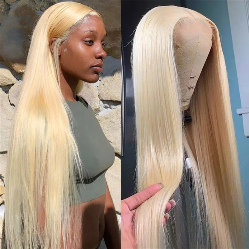 Ash Blonde Straight Mixed Blend Human Hair Wig Pre Plucked With Baby Hair HD Lace 13x4 Lace Front Wig For Black Women